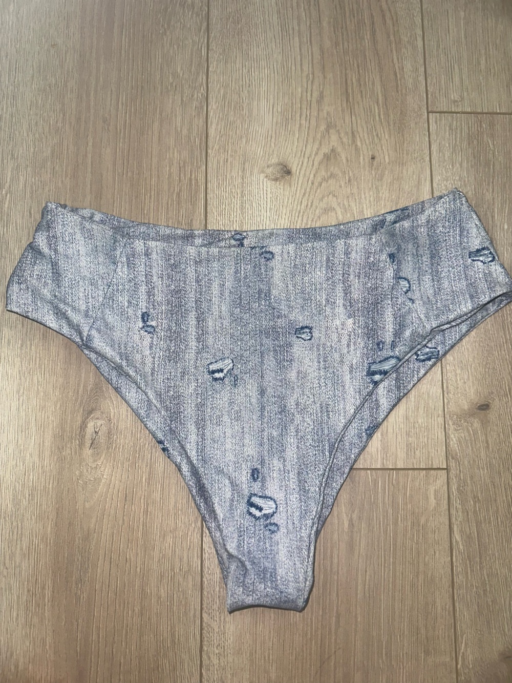 Zaful Blue Distressed High-Cut Bikini Bottom